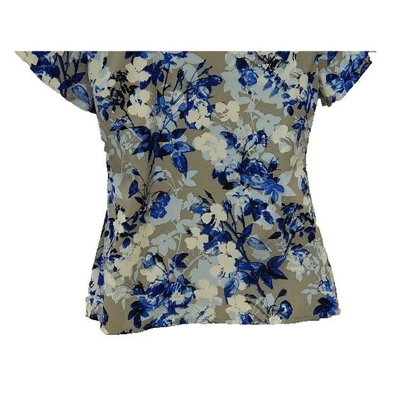 Calvin Klein Womens Blouse Size XS Blue & Gray Floral with Petal Sleeves - Picture 7 of 15